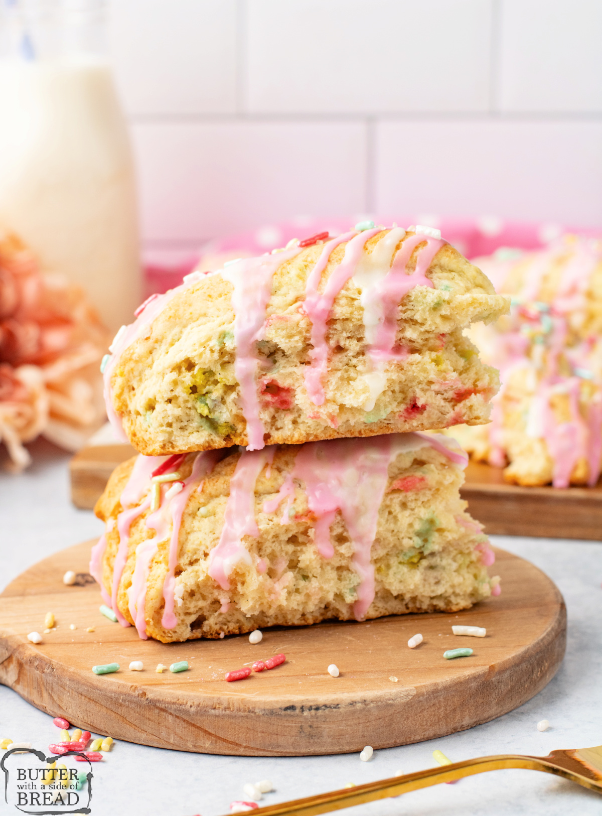 Funfetti Scones are soft, buttery, rich in vanilla flavor, and packed with sprinkles! With a simple glaze on top, these scones are perfect for brunch or an afternoon treat.
