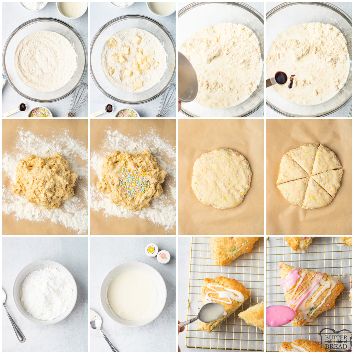Step by step instructions on how to make Funfetti Scones.