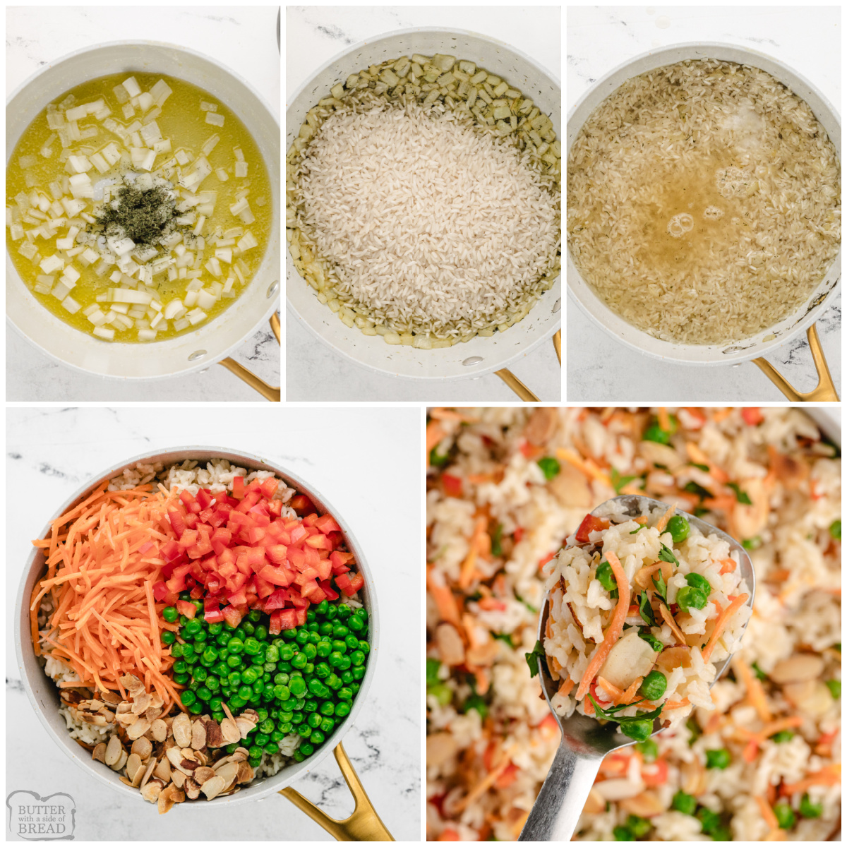 steps for making vegetable rice pilaf