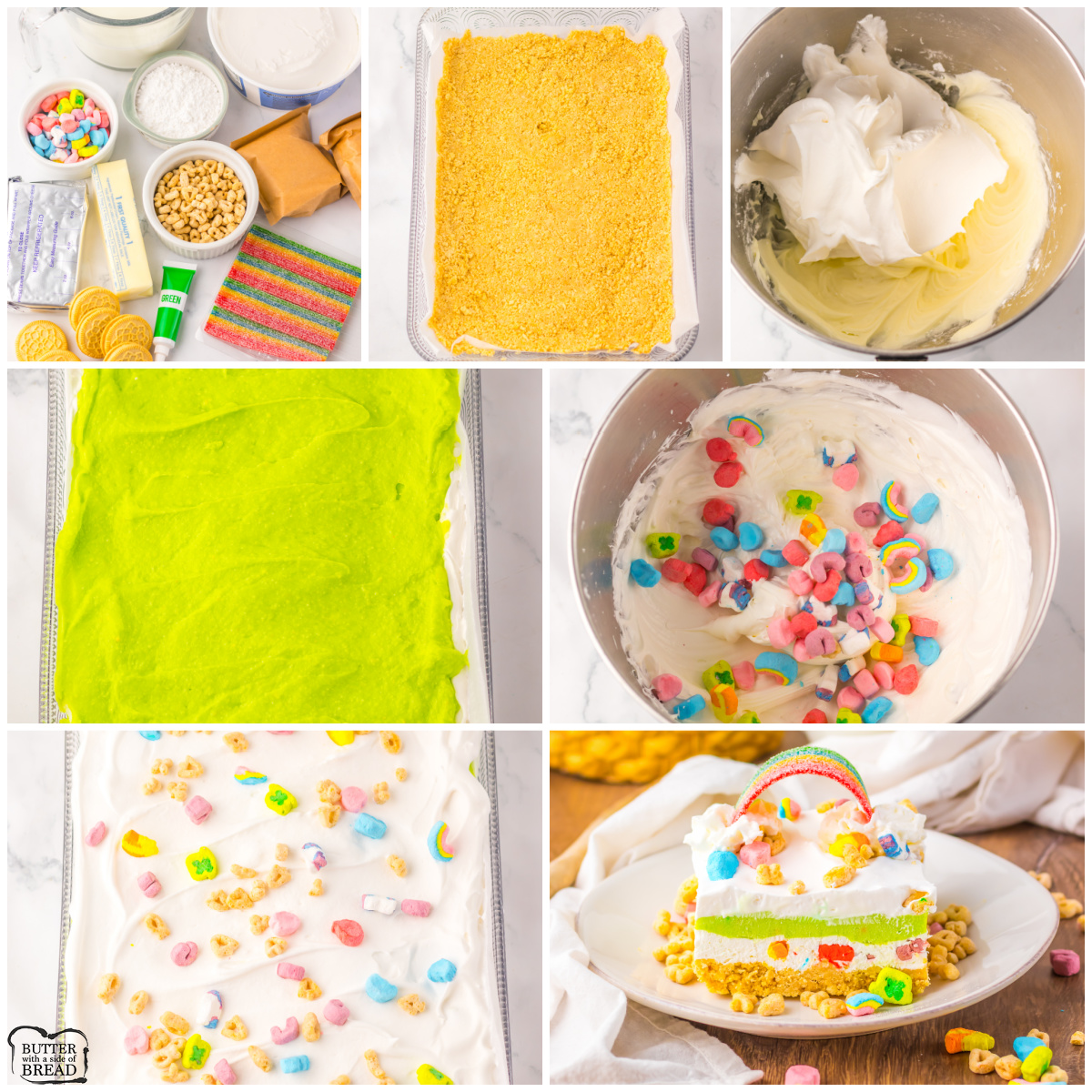 steps to making a Layered Lucky Charms dessert lush
