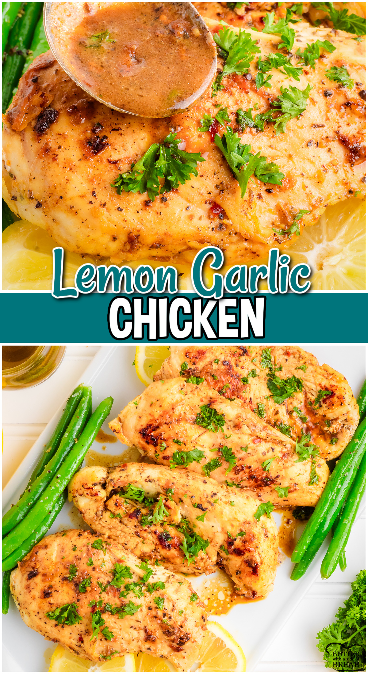Tender, juicy Lemon Garlic Chicken is marinated & cooked in under an hour for a busy weeknight dinner! Easy lemon chicken with bright, zesty flavors that's sauteed for simple cooking!