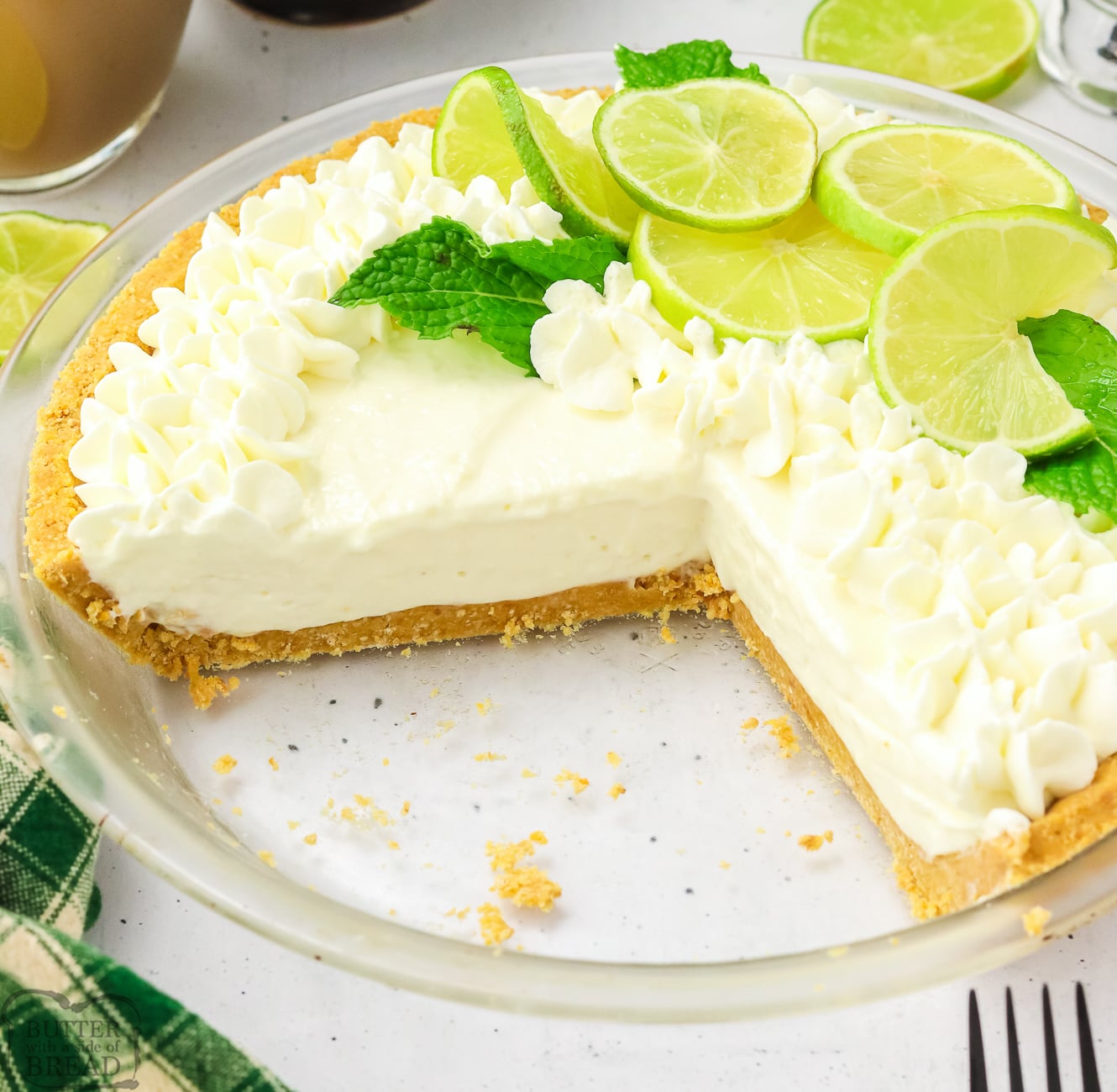 key lime pie with slices taken out