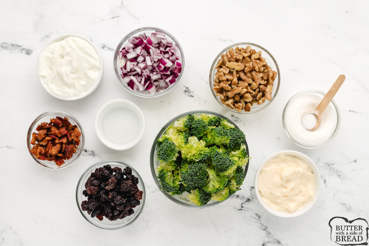 Ingredients in Bacon and Broccoli Salad.