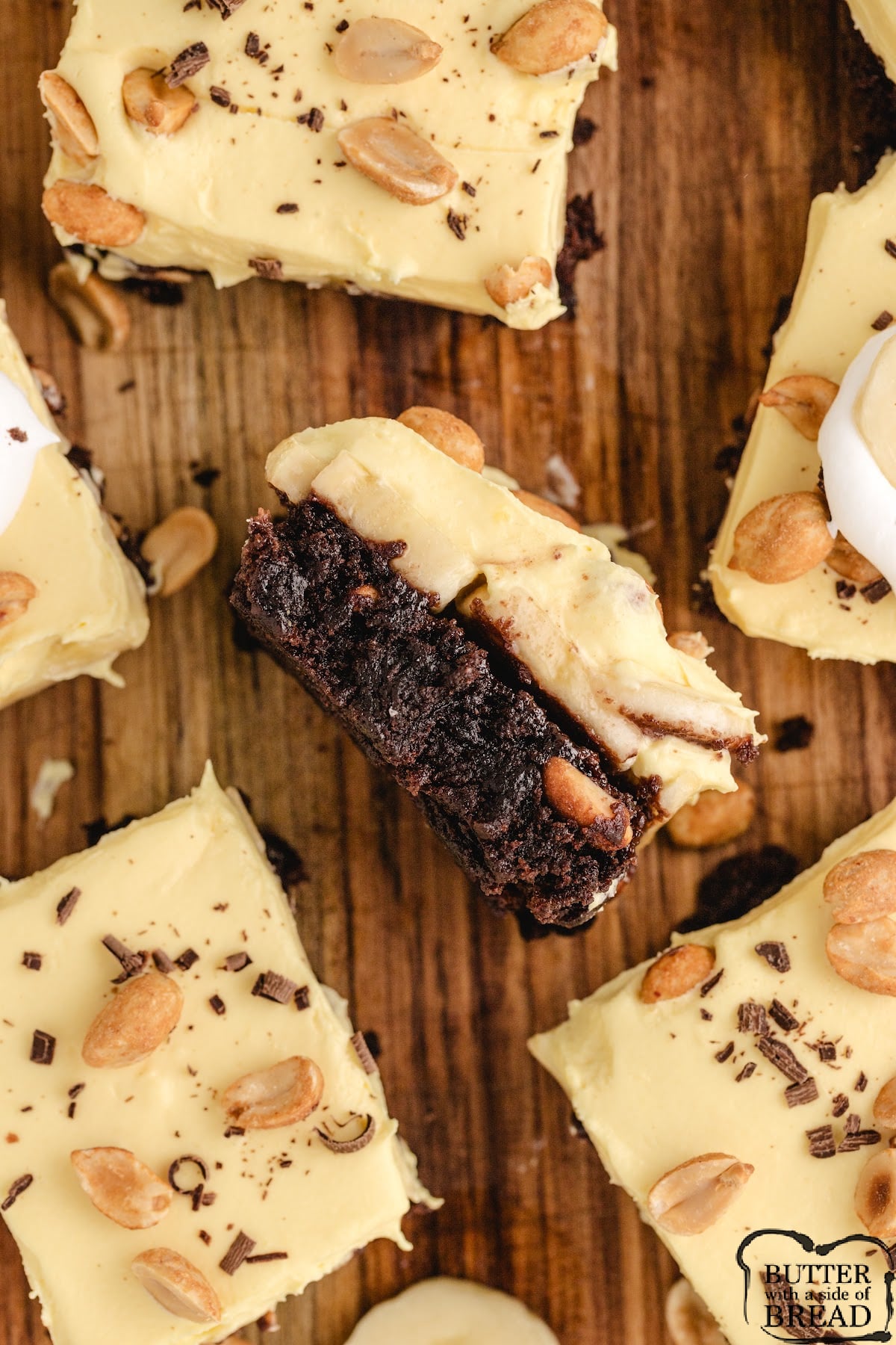 Brownies made with bananas and a vanilla pudding layer on top.