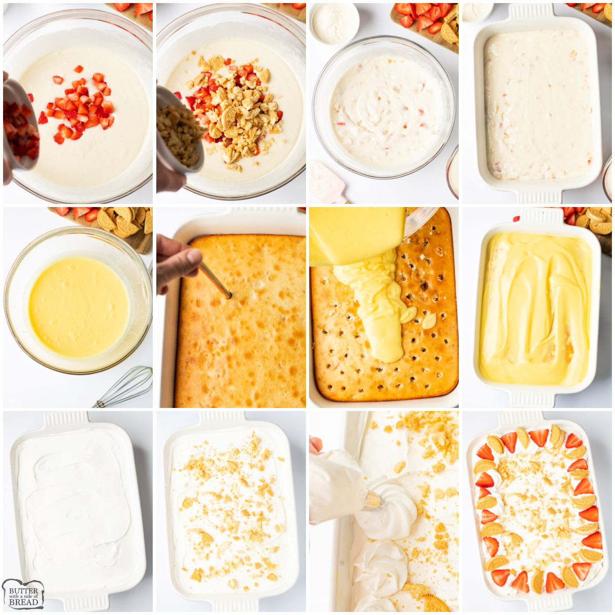 Step by step instructions on how to make Golden Oreo Strawberry Pudding Cake.