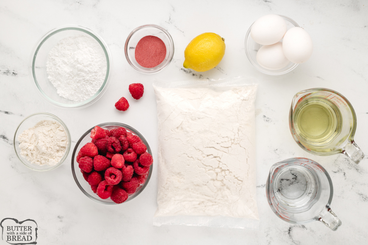 Ingredients in Raspberry Bundt Cake.