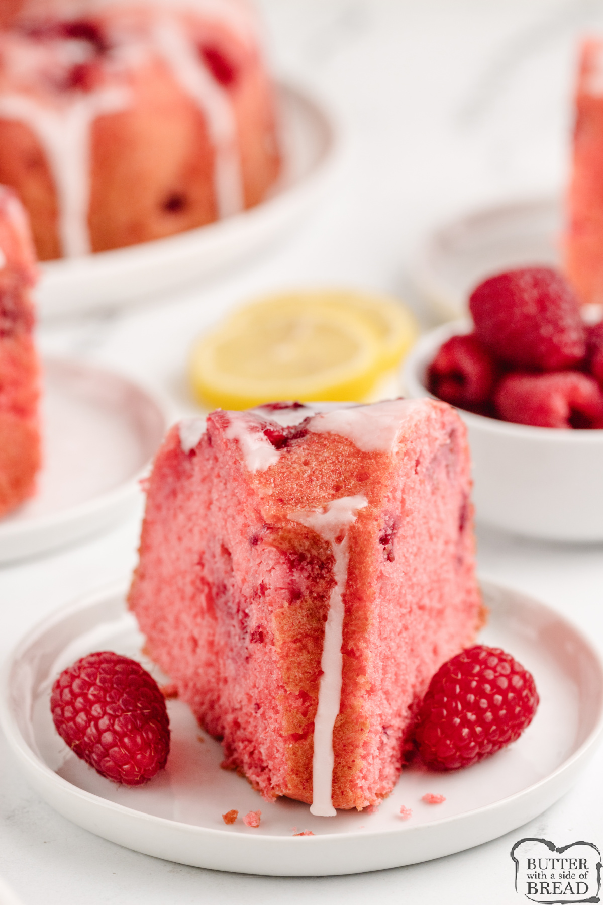 Raspberry Bundt Cake is a simple yet stunning dessert that’s bursting with flavor. Made with a white cake mix, raspberry Jello, and juicy raspberries, this cake is extra moist and perfect for any occasion. Topped with a light lemon glaze and best served with vanilla ice cream, this is one recipe you'll be coming back to all summer long!