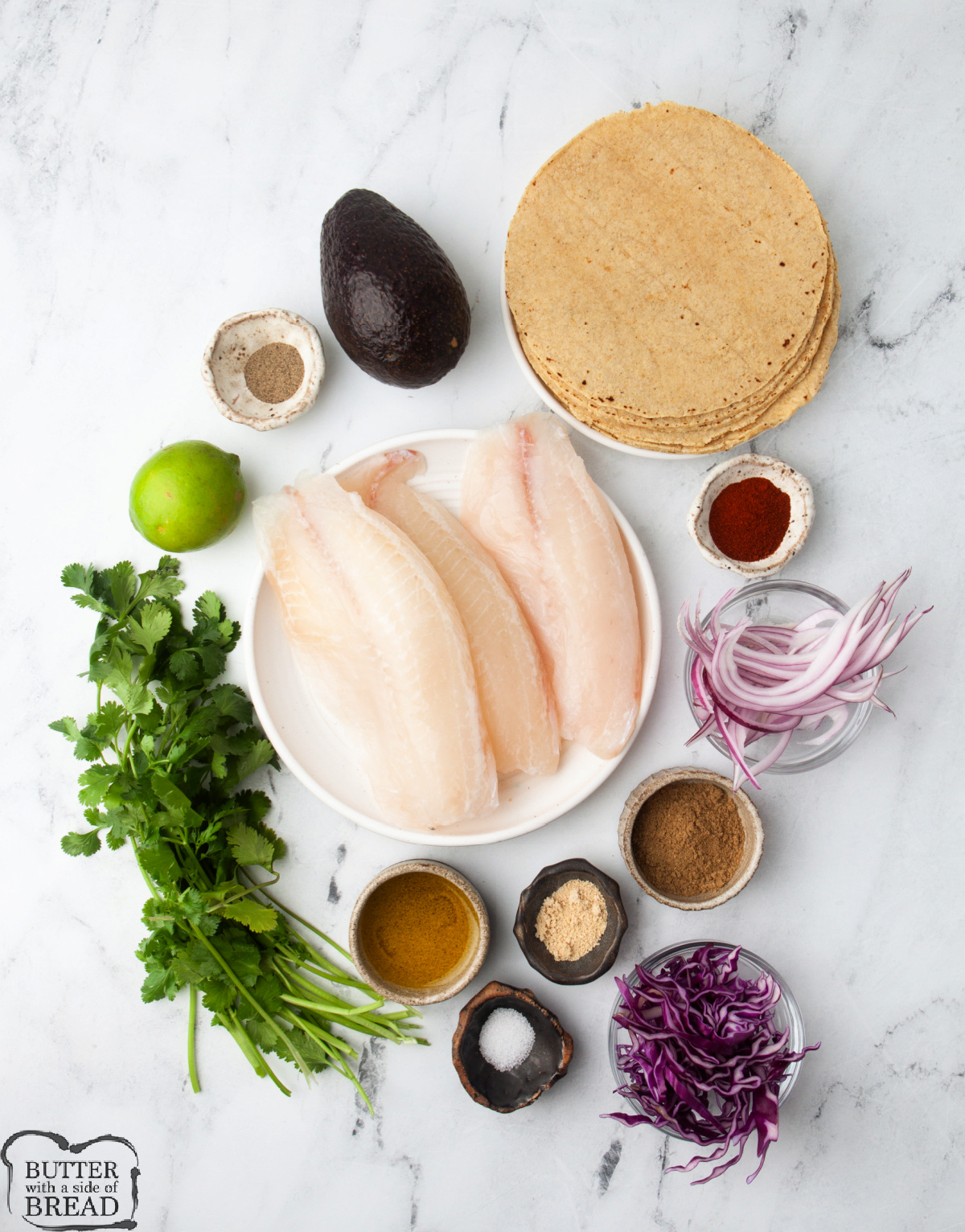 Ingredients in Sheet Pan Fish Tacos.