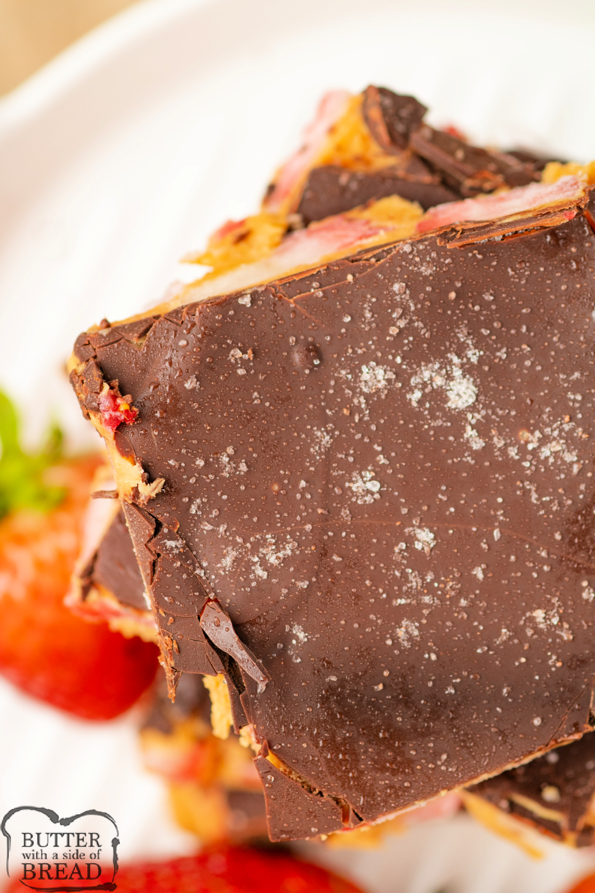 Strawberry Peanut Butter Bark is made with fresh strawberries, peanut butter, and dark chocolate. This viral dessert recipe couldn't be easier to make!