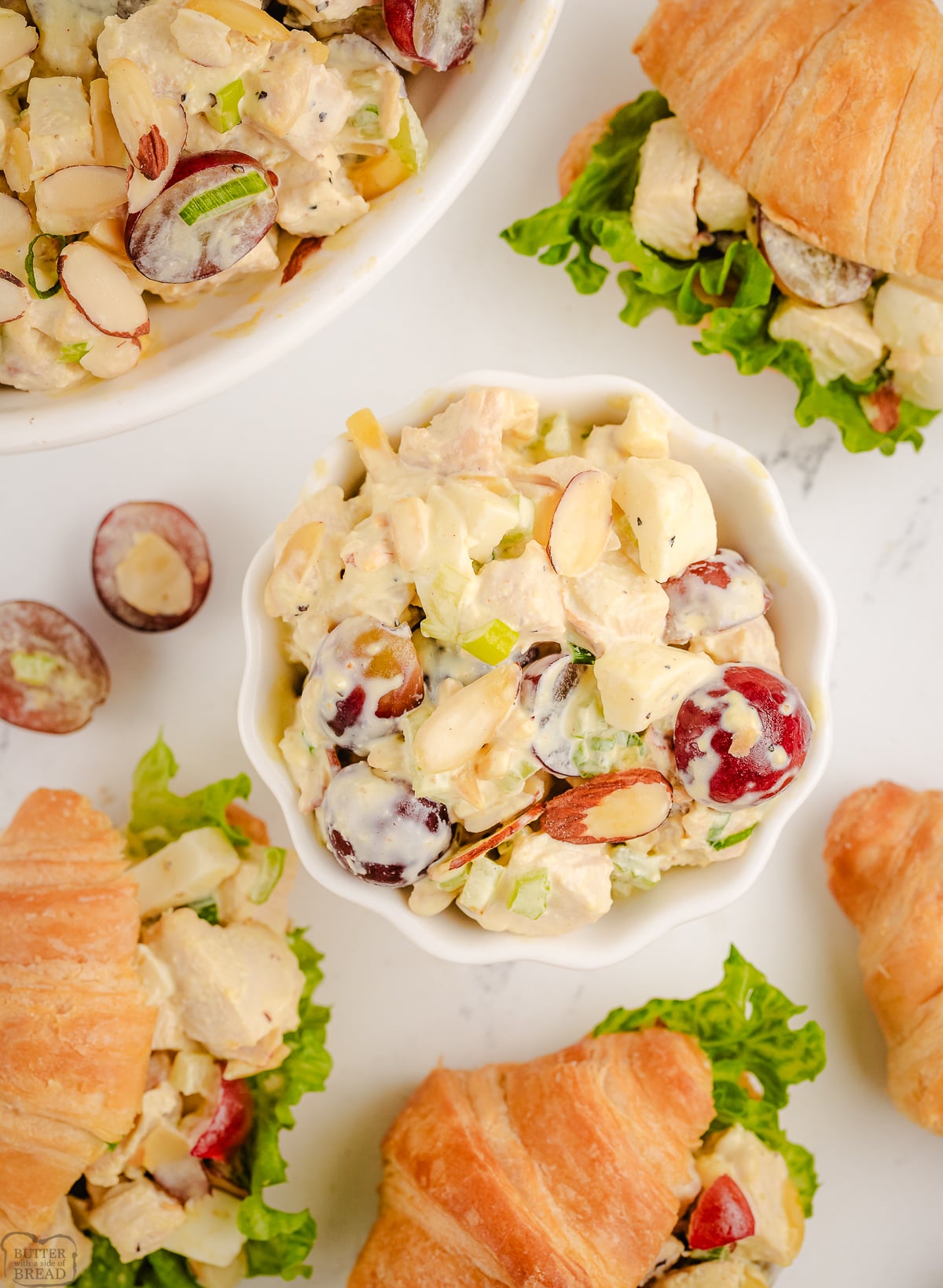 bowl of chicken salad with almonds