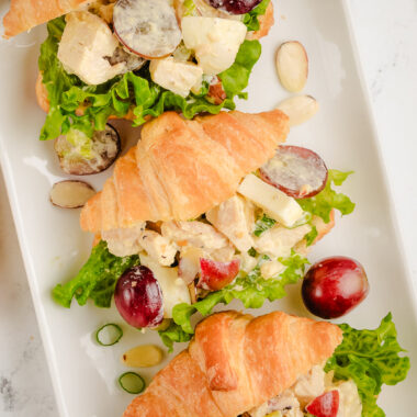 almond chicken salad in mini croissants