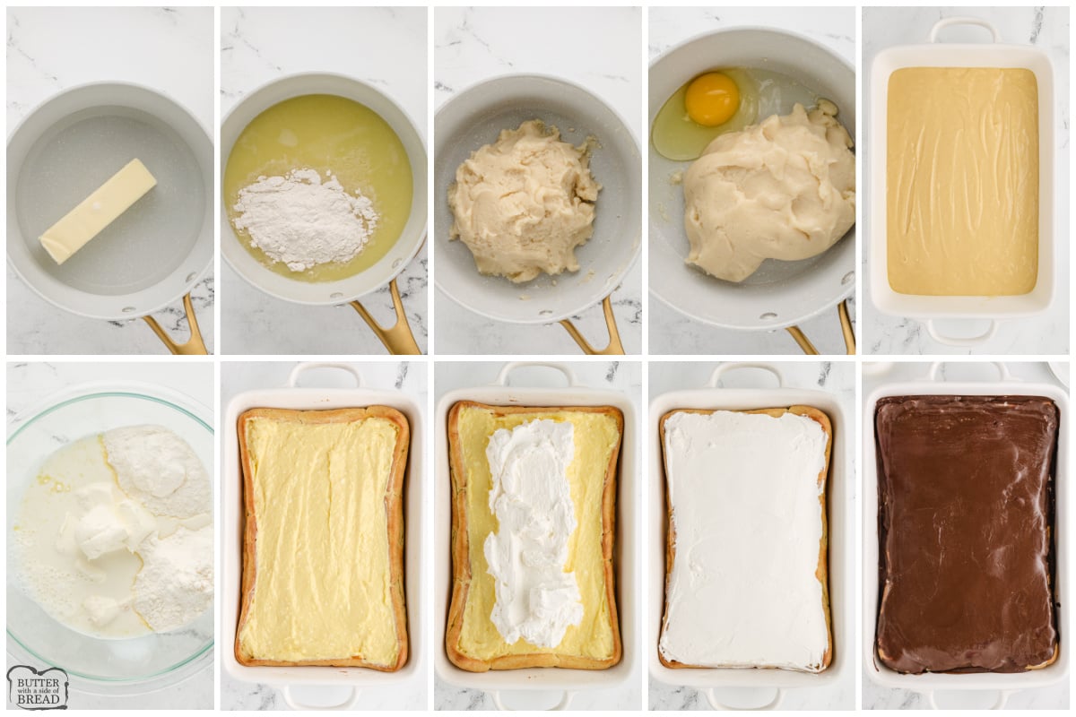 Step by step instructions on how to make Chocolate Eclair Cake.