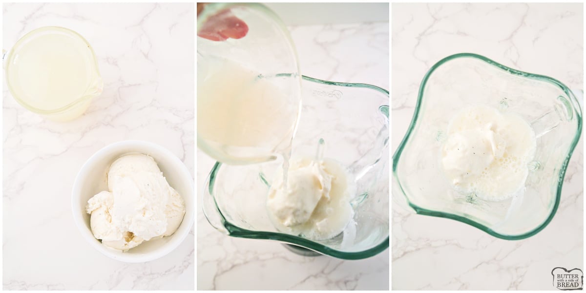 Blending ice cream and lemonade together in a blender.