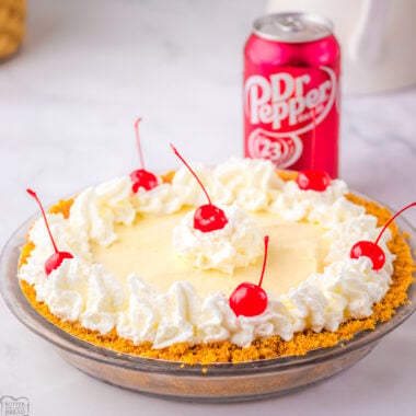 dr pepper cream pie with a can of dr pepper soda