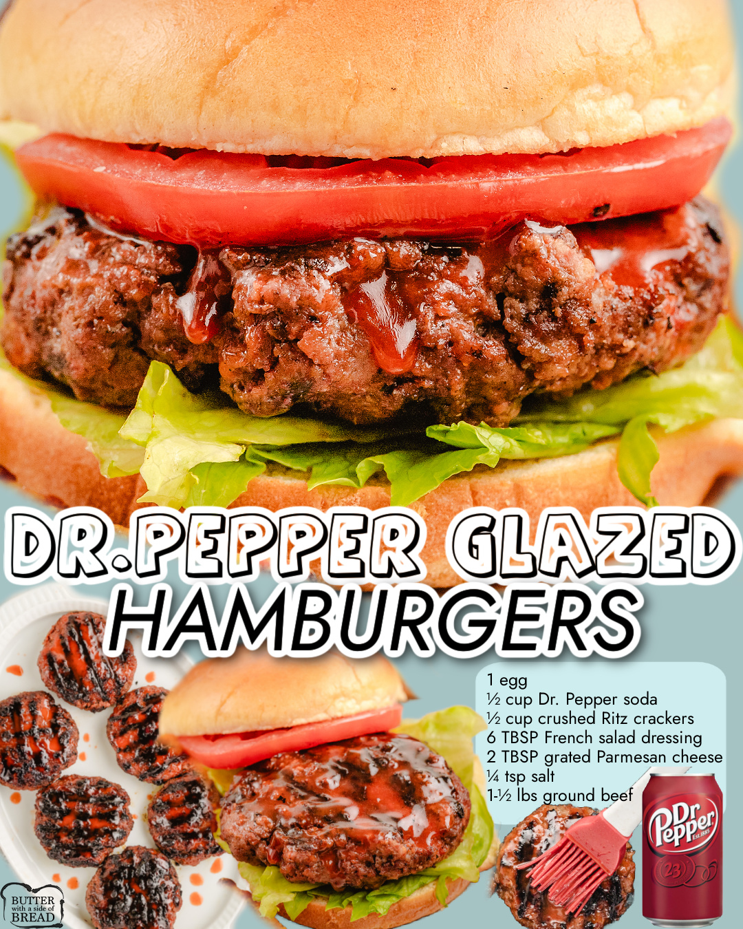 Dr. Pepper Burgers made with a tangy sauce, grilled & glazed with Dr. Pepper for a sweet, flavorful cheeseburger!