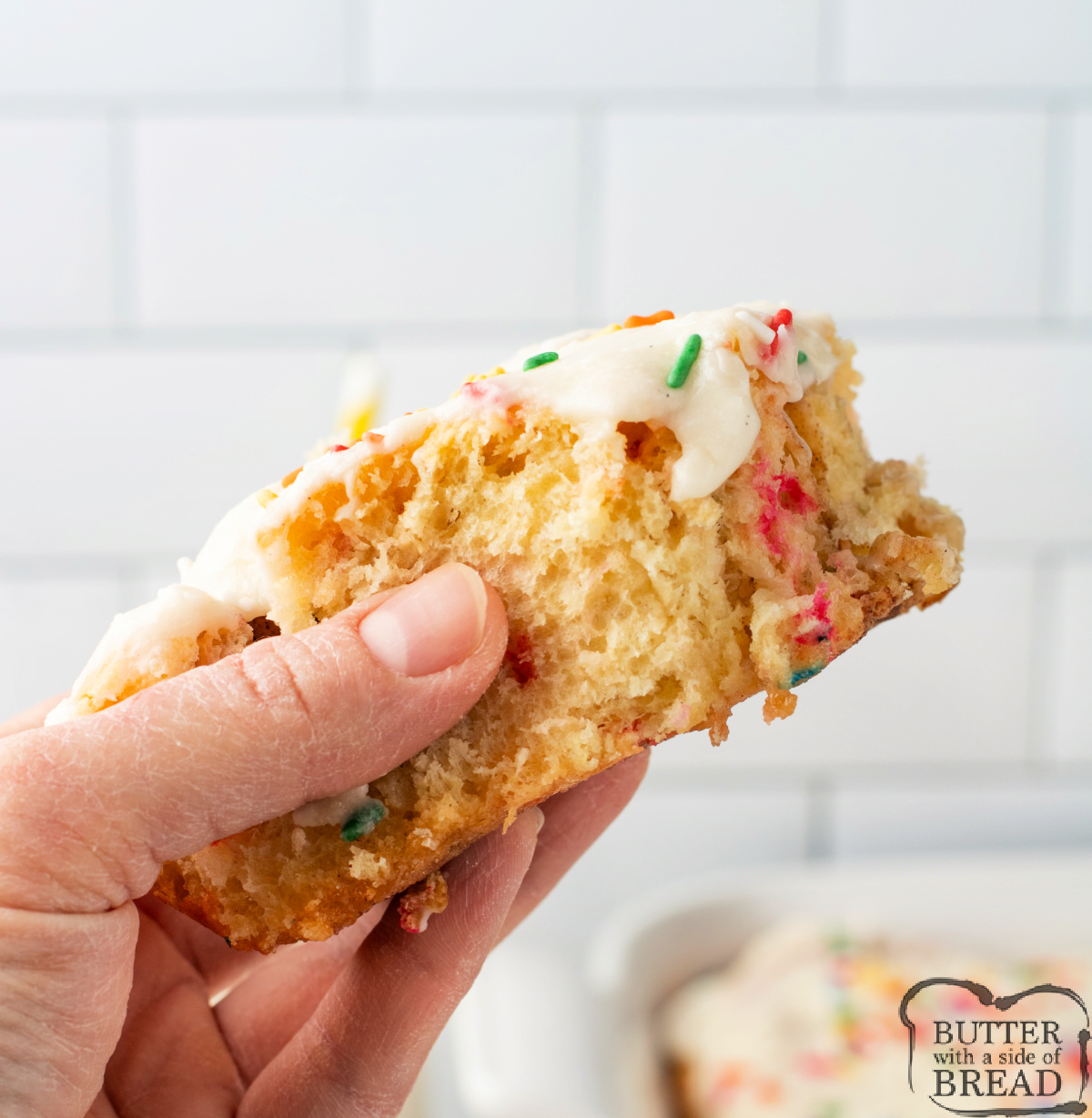 Soft and fluffy Funfetti Cinnamon Rolls filled with buttery cinnamon sugar and topped with vanilla frosting—perfect for birthdays or brunch!