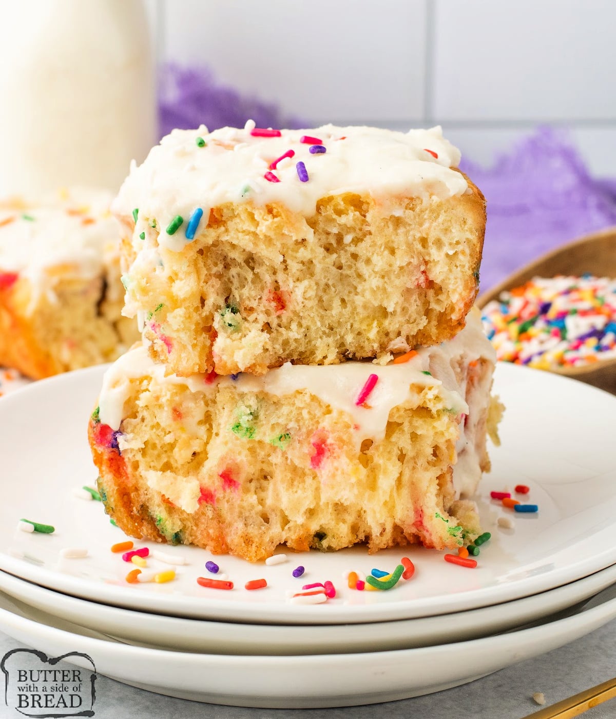 Cinnamon rolls with sprinkles.