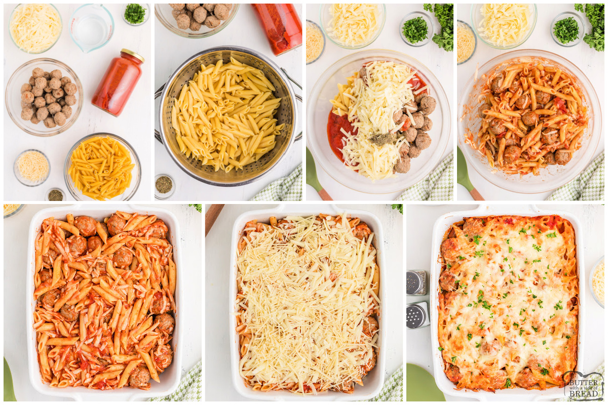 Step by step instructions on how to make Meatball Pasta Bake recipe.
