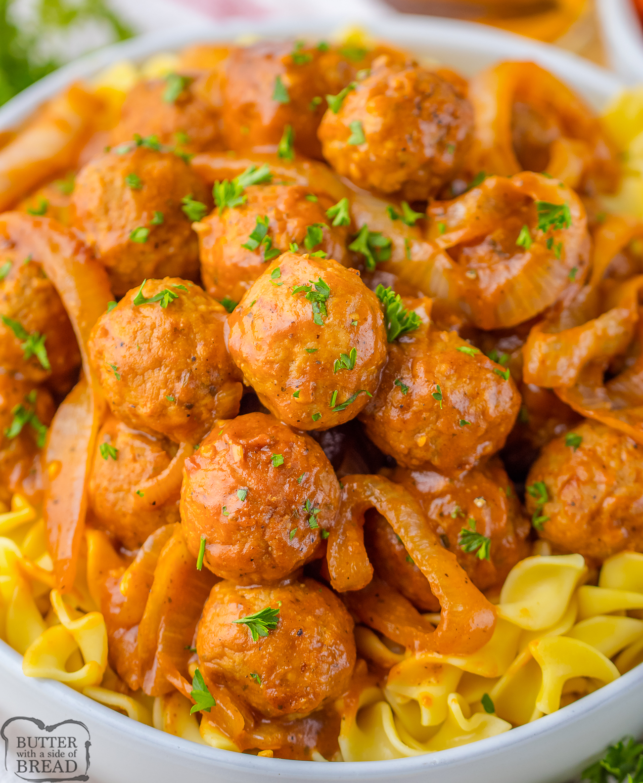 plateful of slow cooker onion meatballs