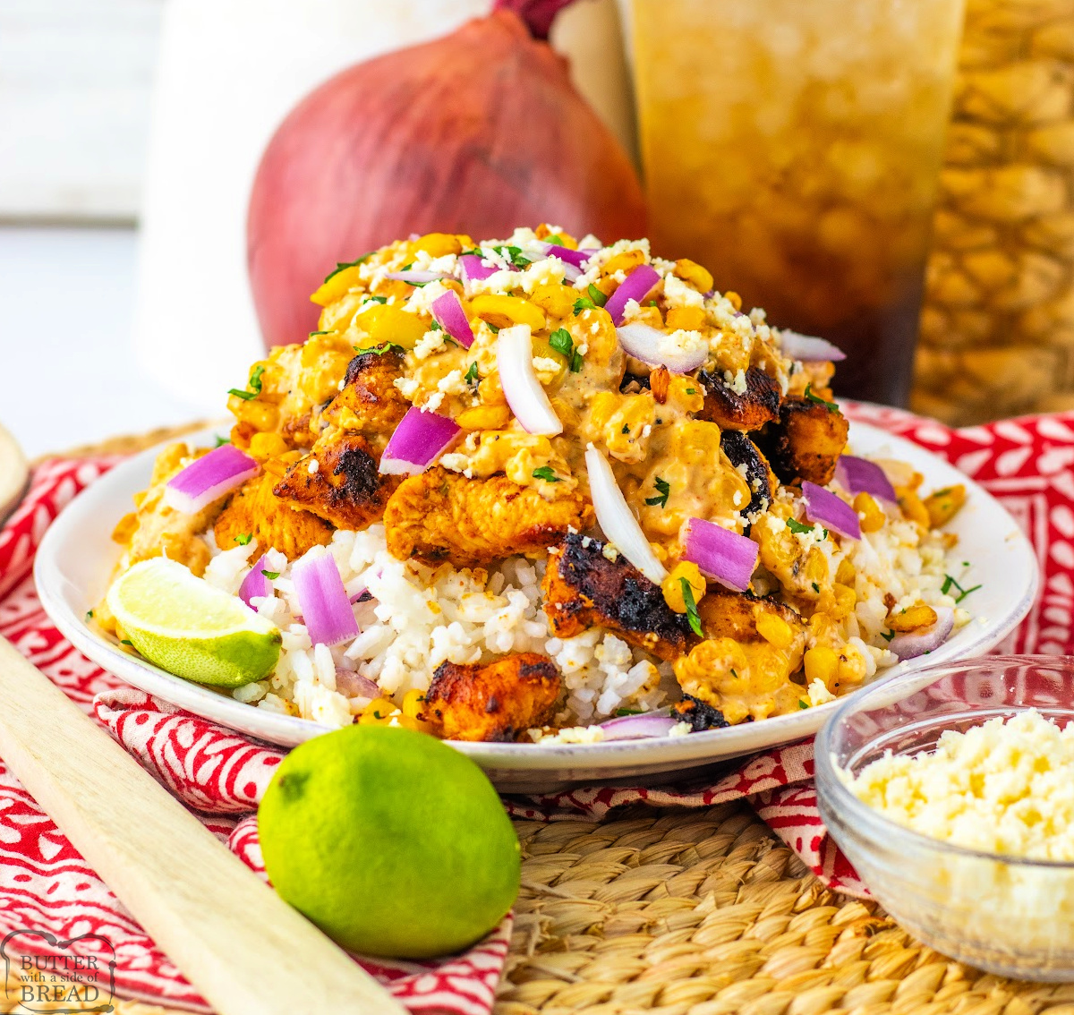 Street Corn Chicken and Rice Bowls are packed with bold spices, creamy street corn, and juicy chicken for a flavorful, satisfying meal.