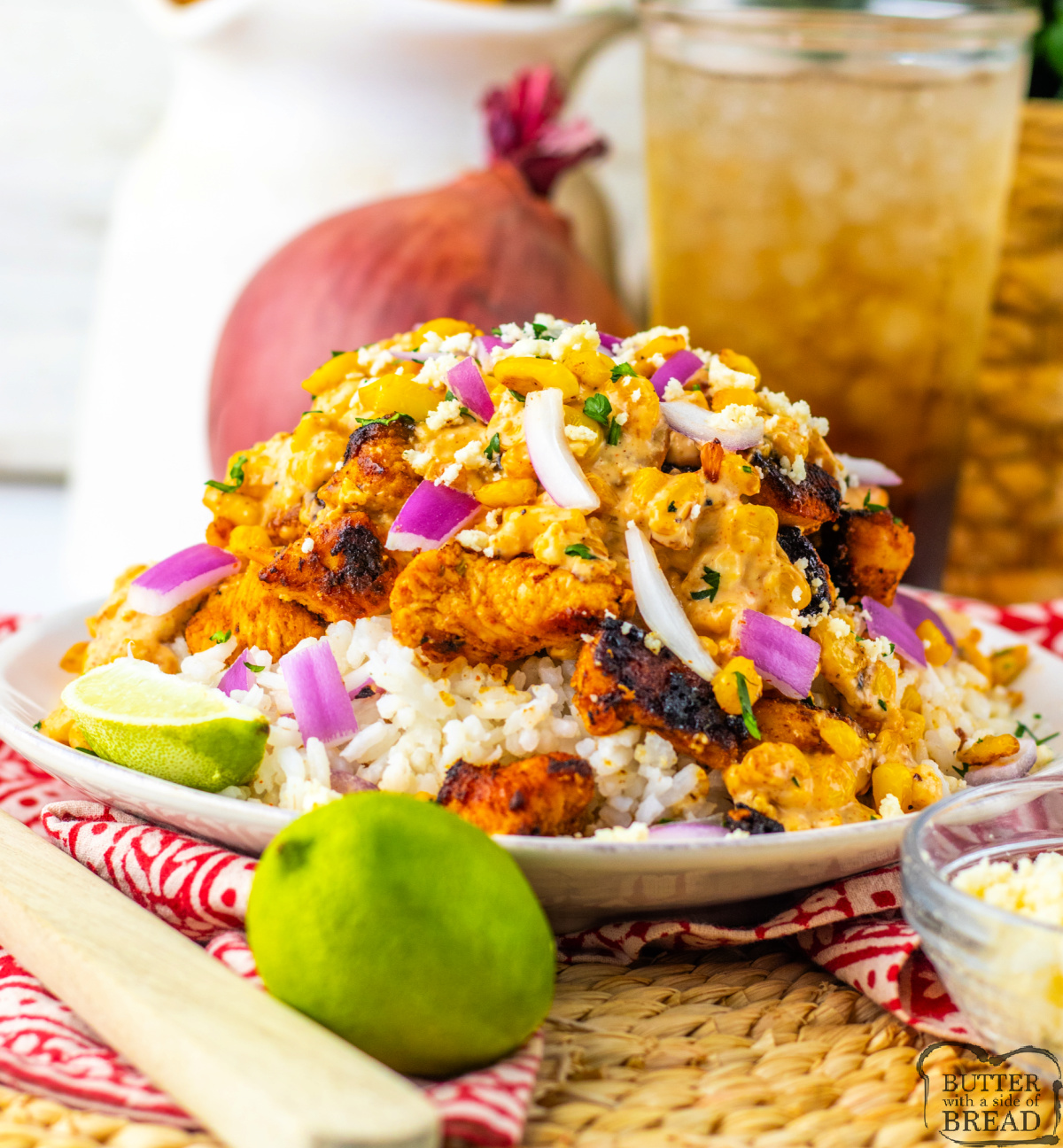Street Corn Chicken and Rice Bowls are packed with bold spices, creamy street corn, and juicy chicken for a flavorful, satisfying meal.