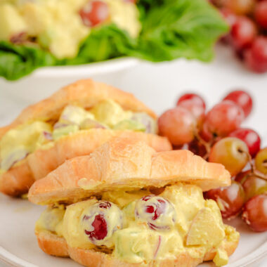 chicken salad with curry in croissants