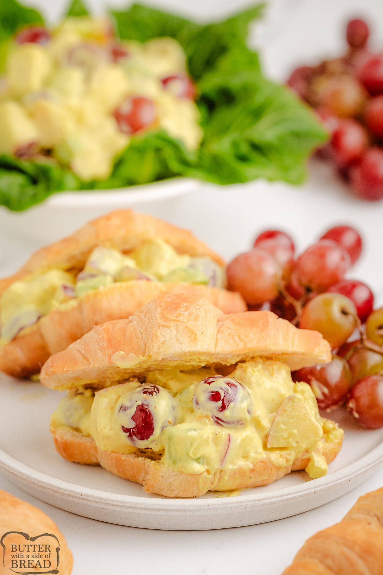 chicken salad with curry in croissants