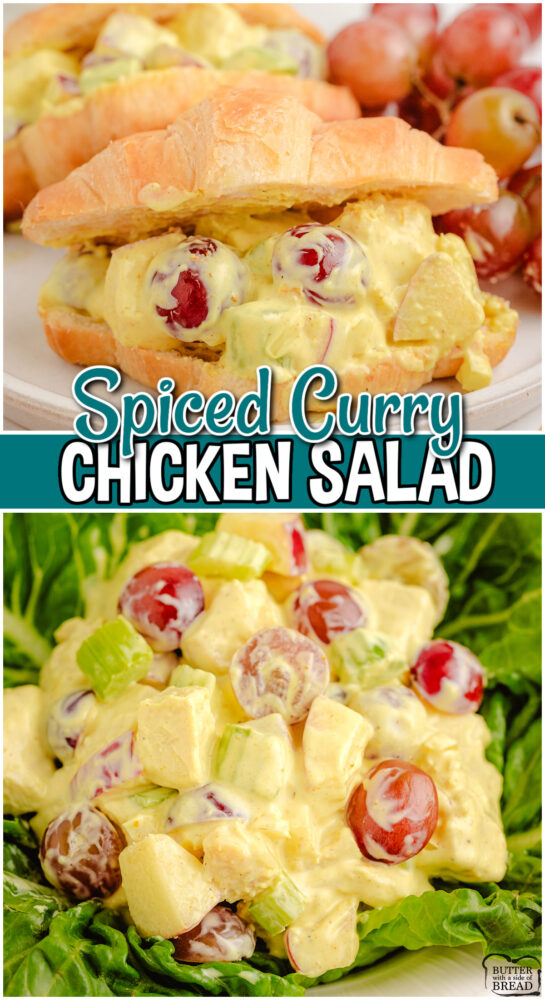 Curry Chicken Salad made with tender chicken, celery, grapes & a creamy curry dressing for a flavorful twist on a classic!