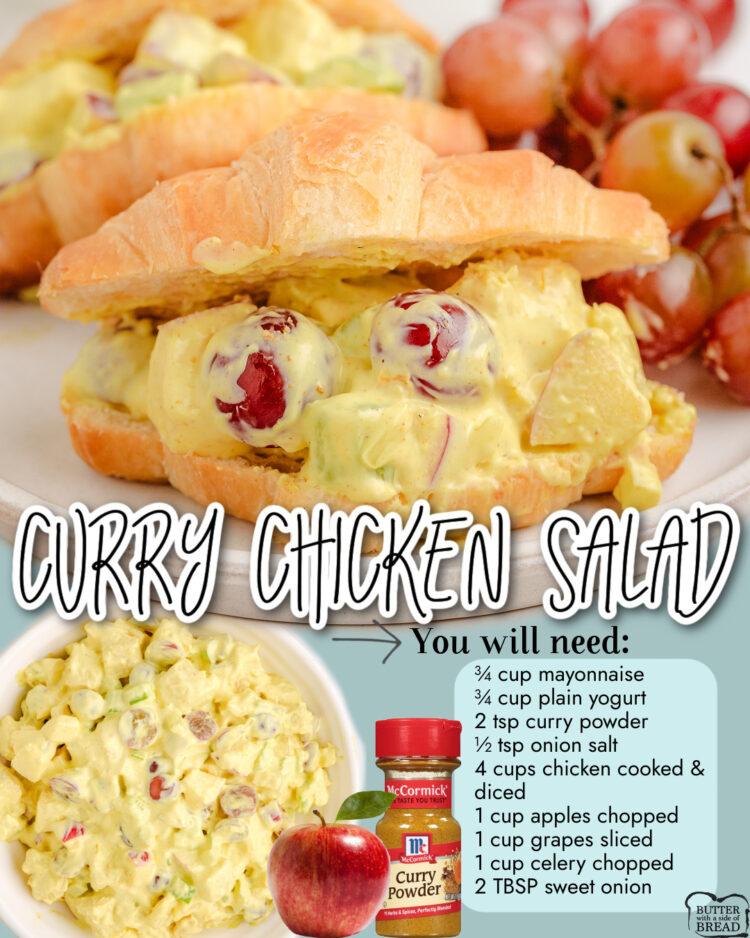 Curry Chicken Salad made with tender chicken, celery, grapes & a creamy curry dressing for a flavorful twist on a classic!