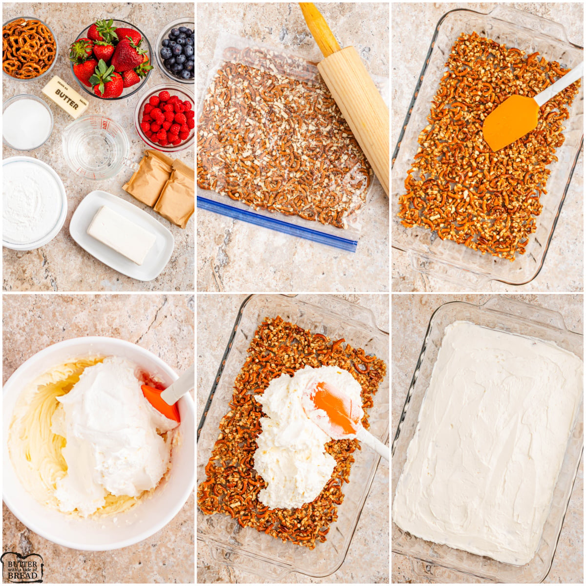 making a berry patriotic jello pretzel salad