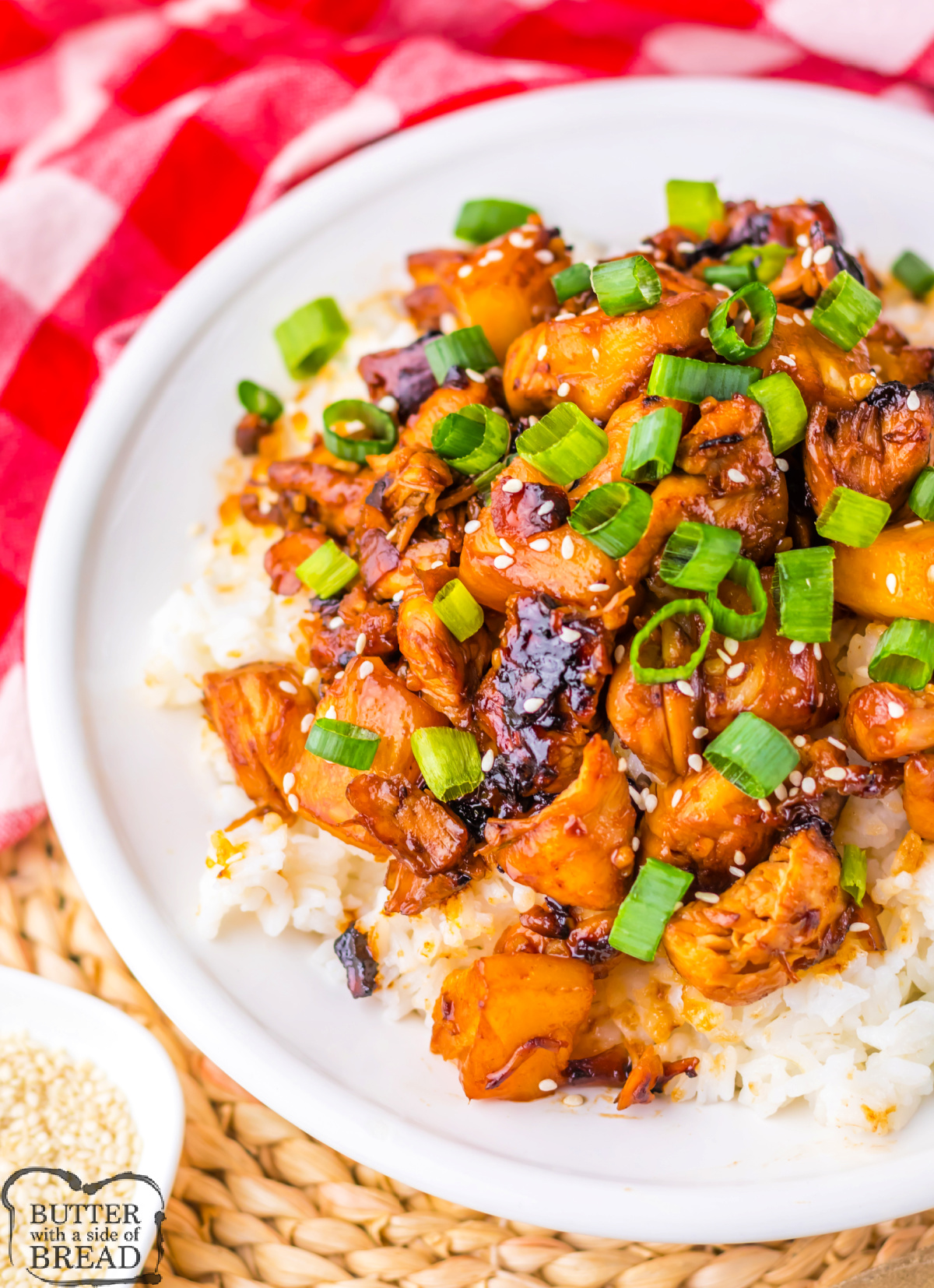 Main dish made with chicken and pineapple.