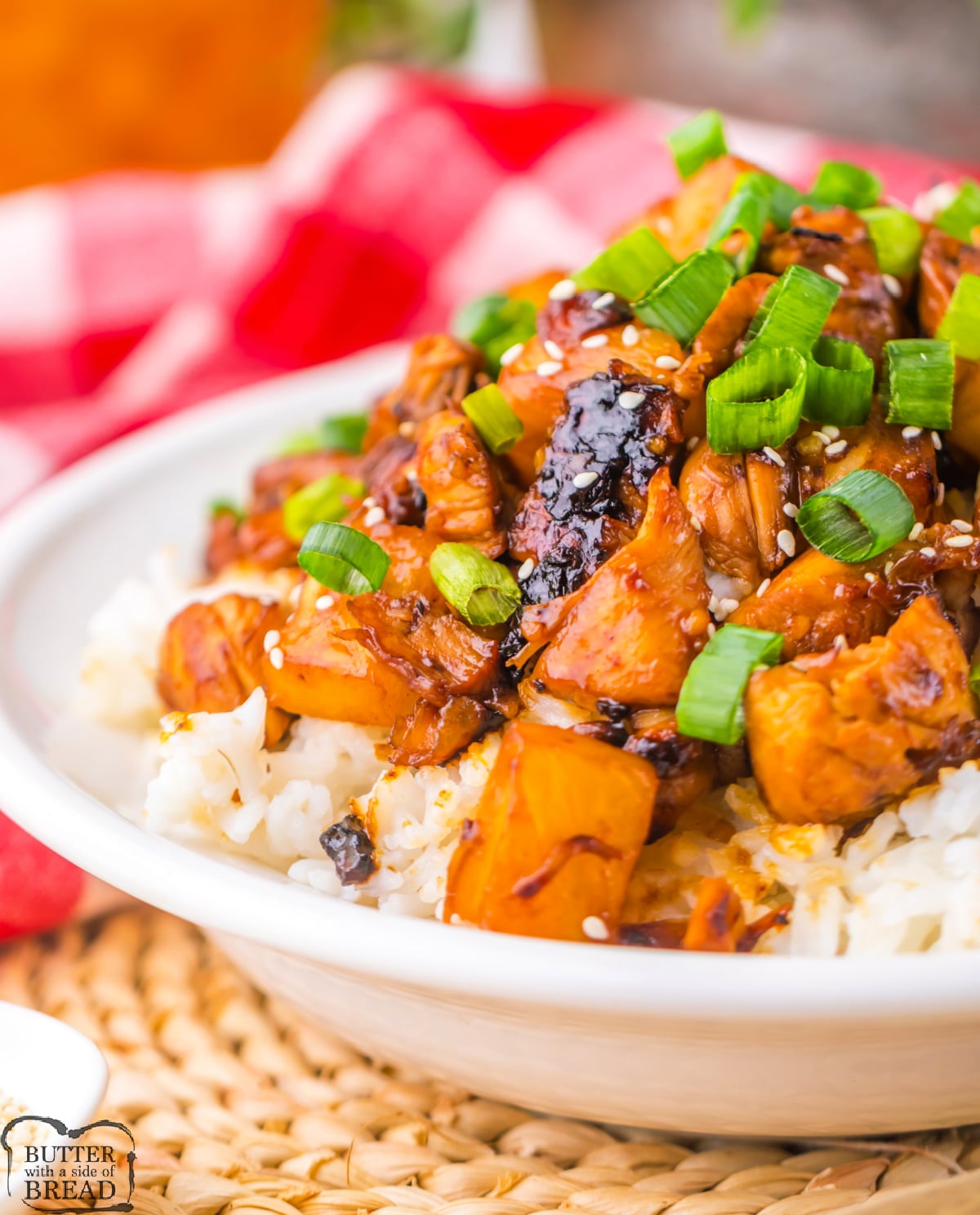 Spicy Pineapple Brown Sugar Chicken is a bold, sweet and spicy 20-minute dinner with juicy chicken, pineapple chunks, and a sticky glaze.