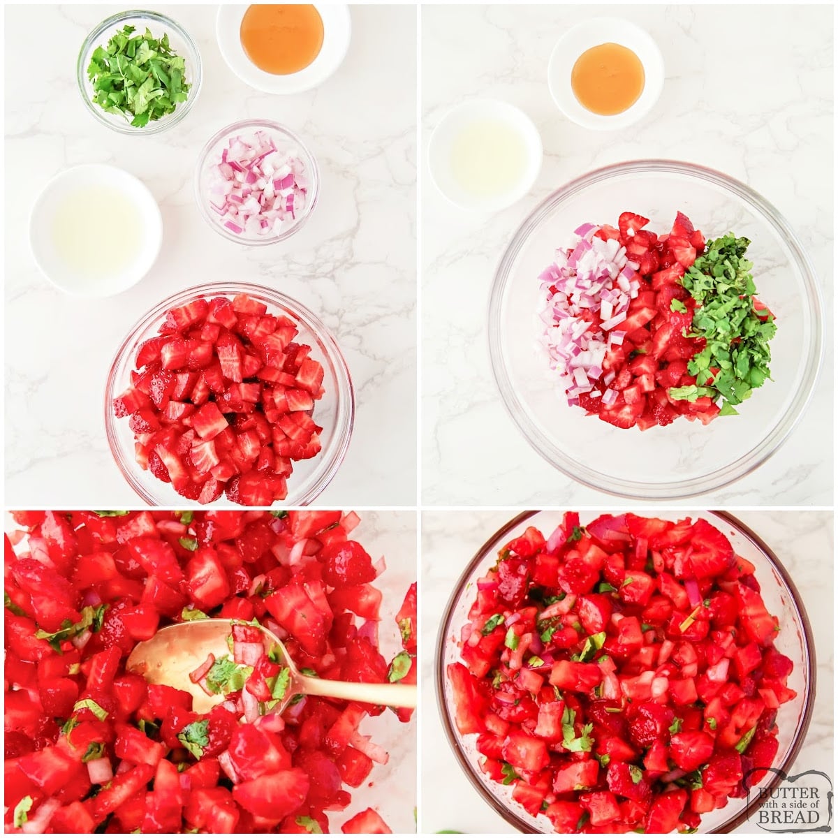 Step by step instructions on how to make strawberry salsa.