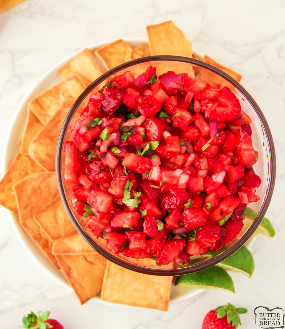 Strawberry Salsa is a sweet and zesty mix of strawberries, red onion, lime, and honey—perfect for chips, tacos, or grilled meats.