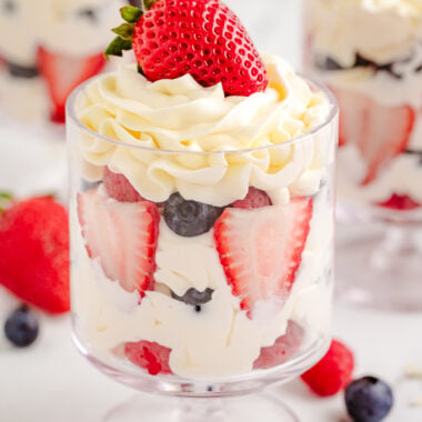5 ingredient white chocolate mousse layered with berries
