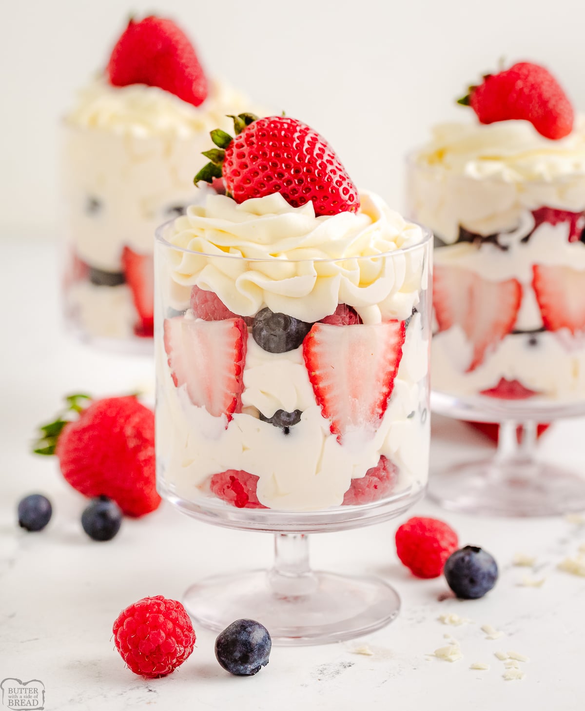 white chocolate mousse layered with fresh berries