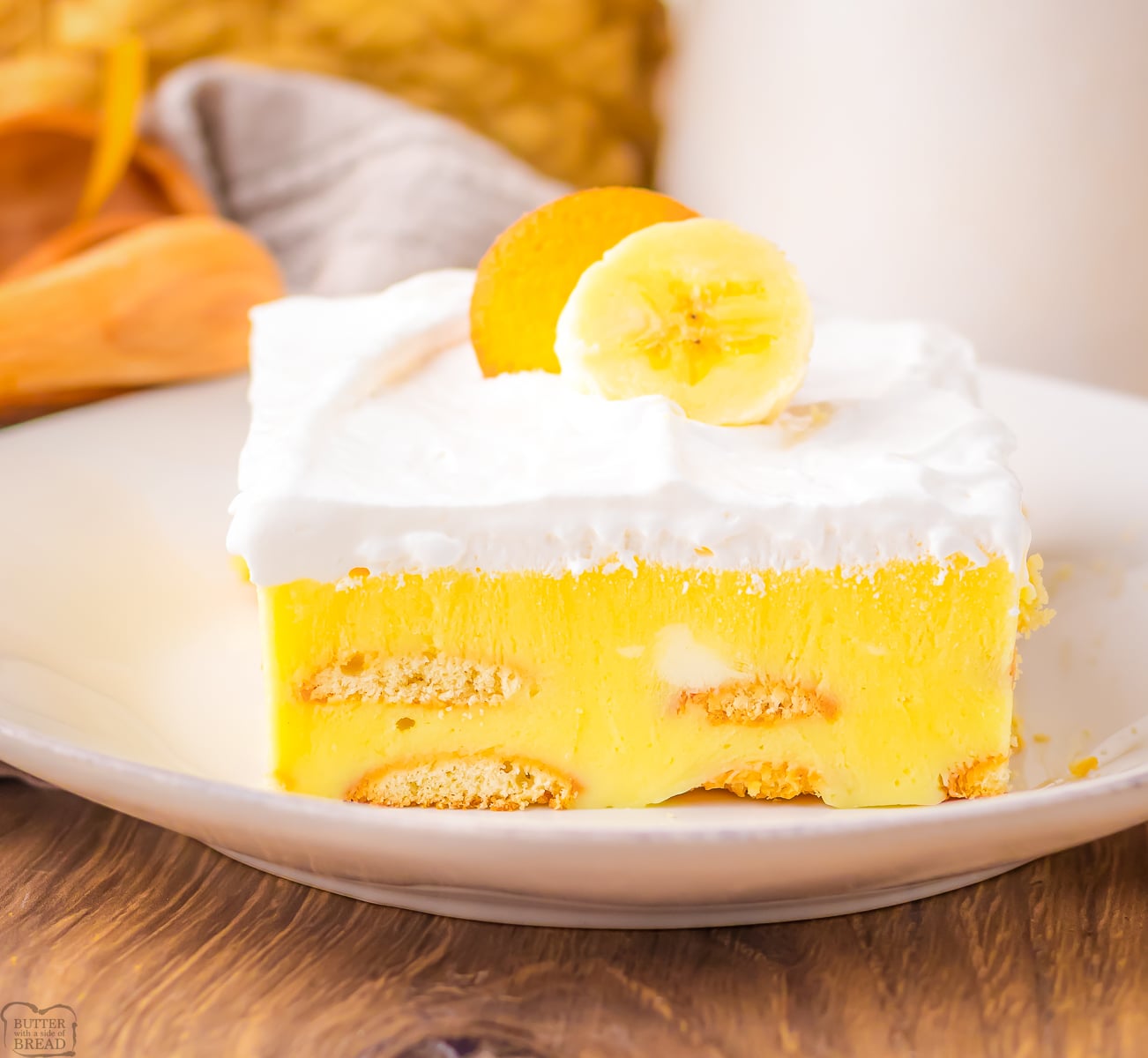 slice of banana cream ice box cake