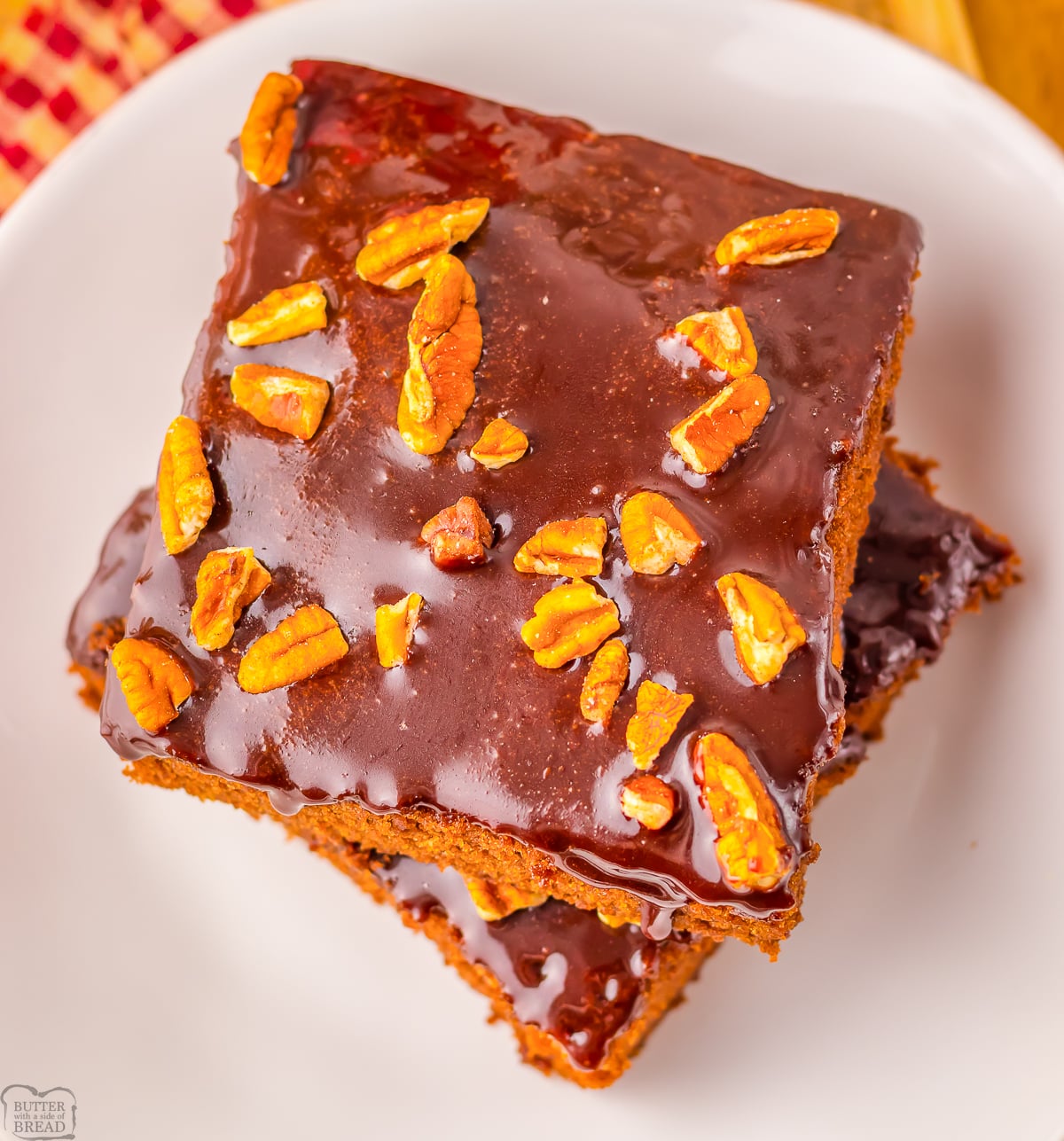 slices of Dr. Pepper sheet cake with chocolate frosting