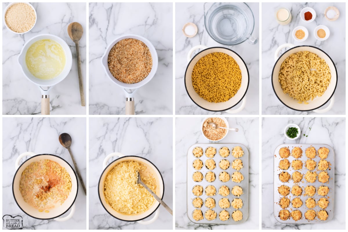 Step by step instructions on how to make Mac and Cheese Bites.
