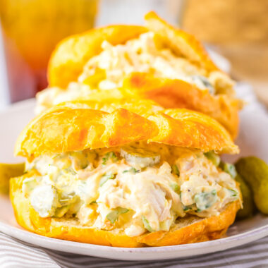 Dill pickle chicken salad on a croissant