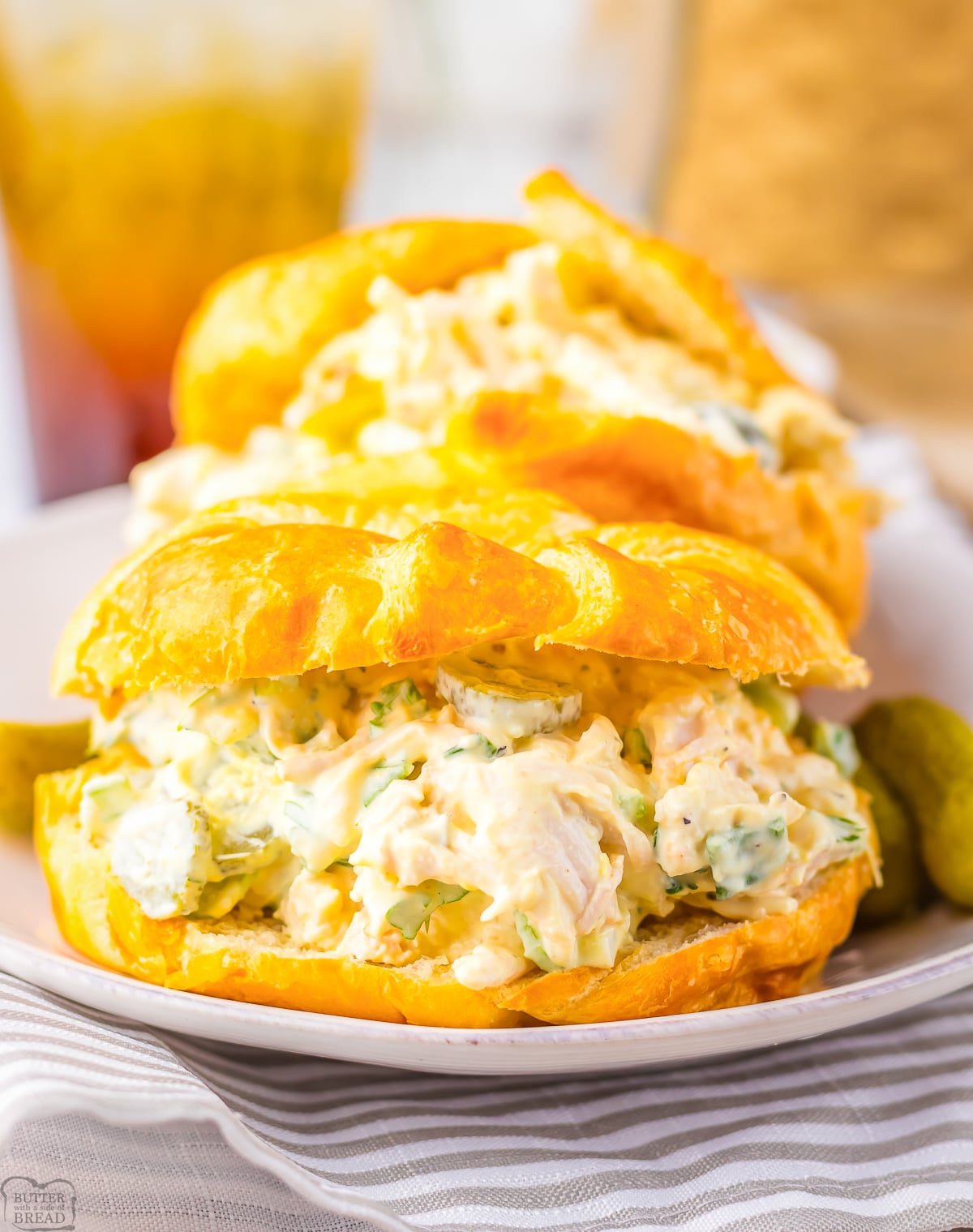 Dill pickle chicken salad on a croissant