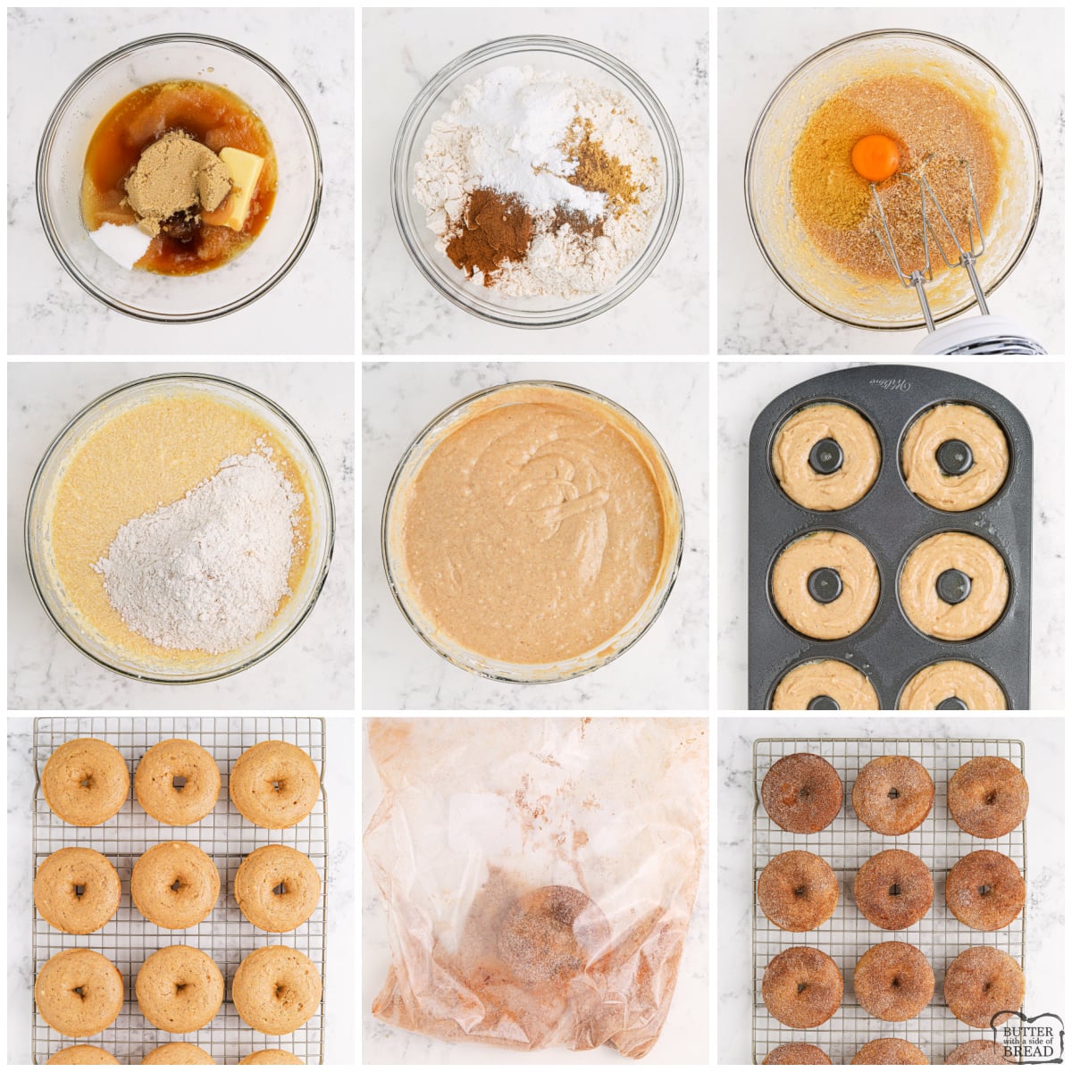 Step by step instructions on how to make Baked Cinnamon Spice Donuts.