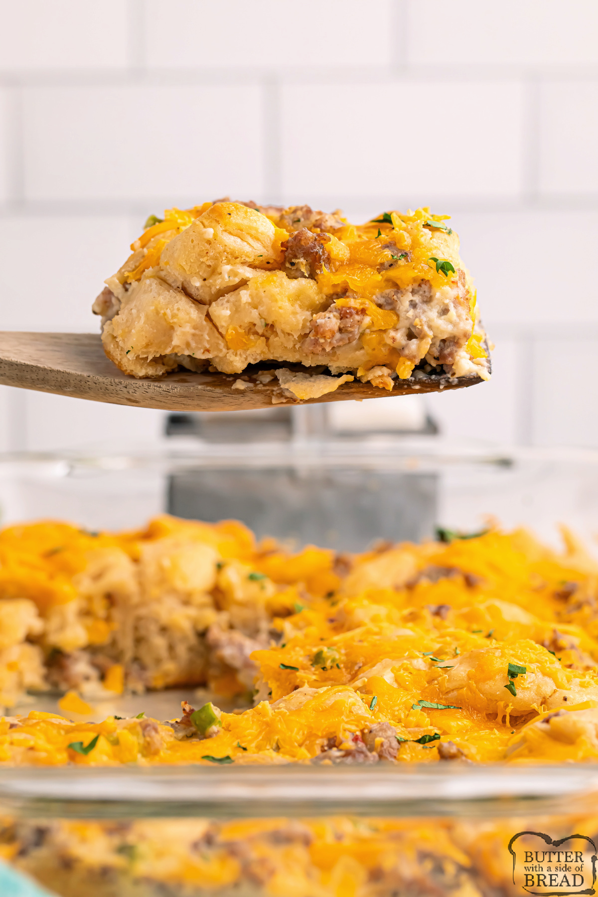 Hearty Biscuits and Gravy Casserole fresh from the oven, perfect for breakfast or brunch.