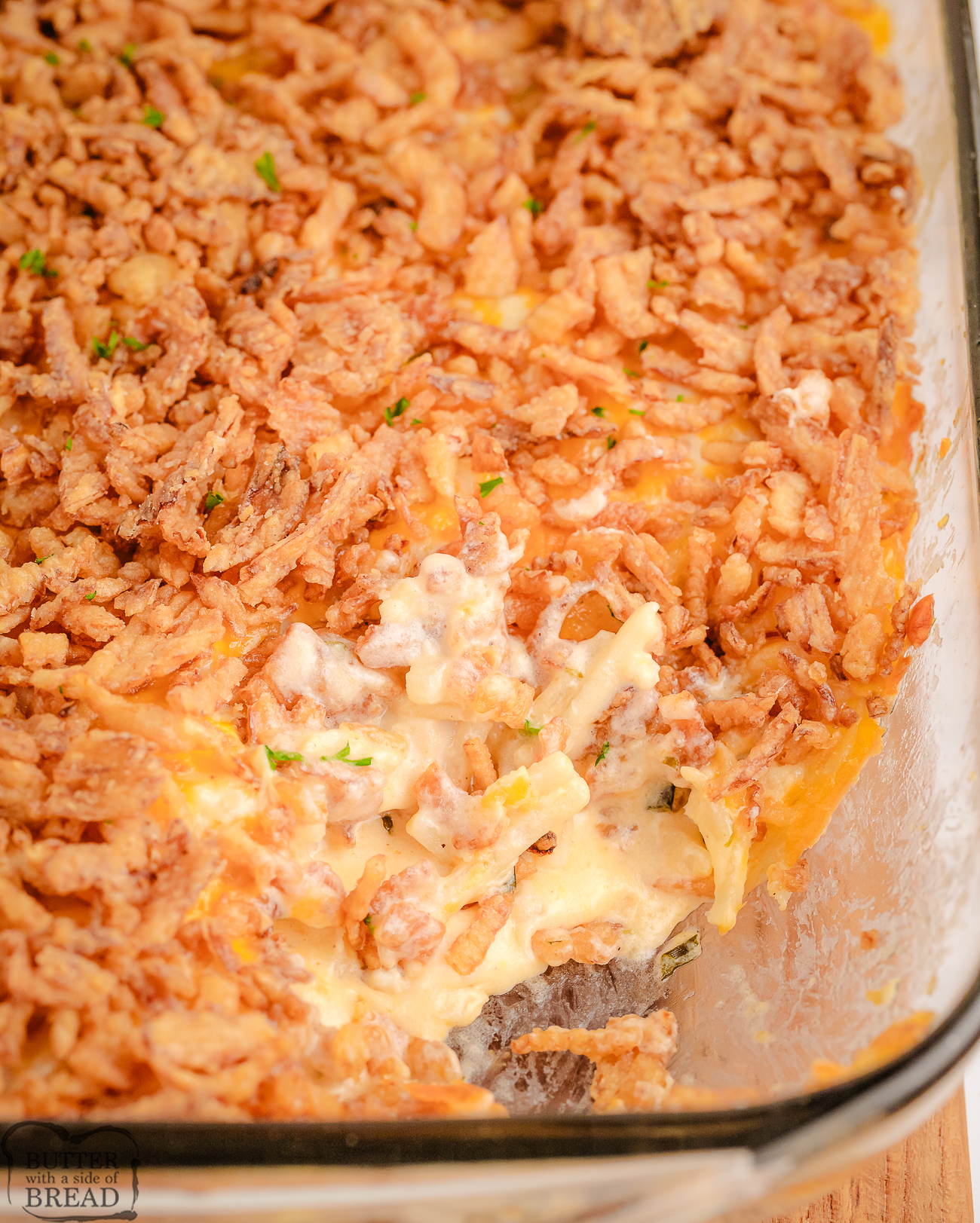scoop taken out of hash brown casserole