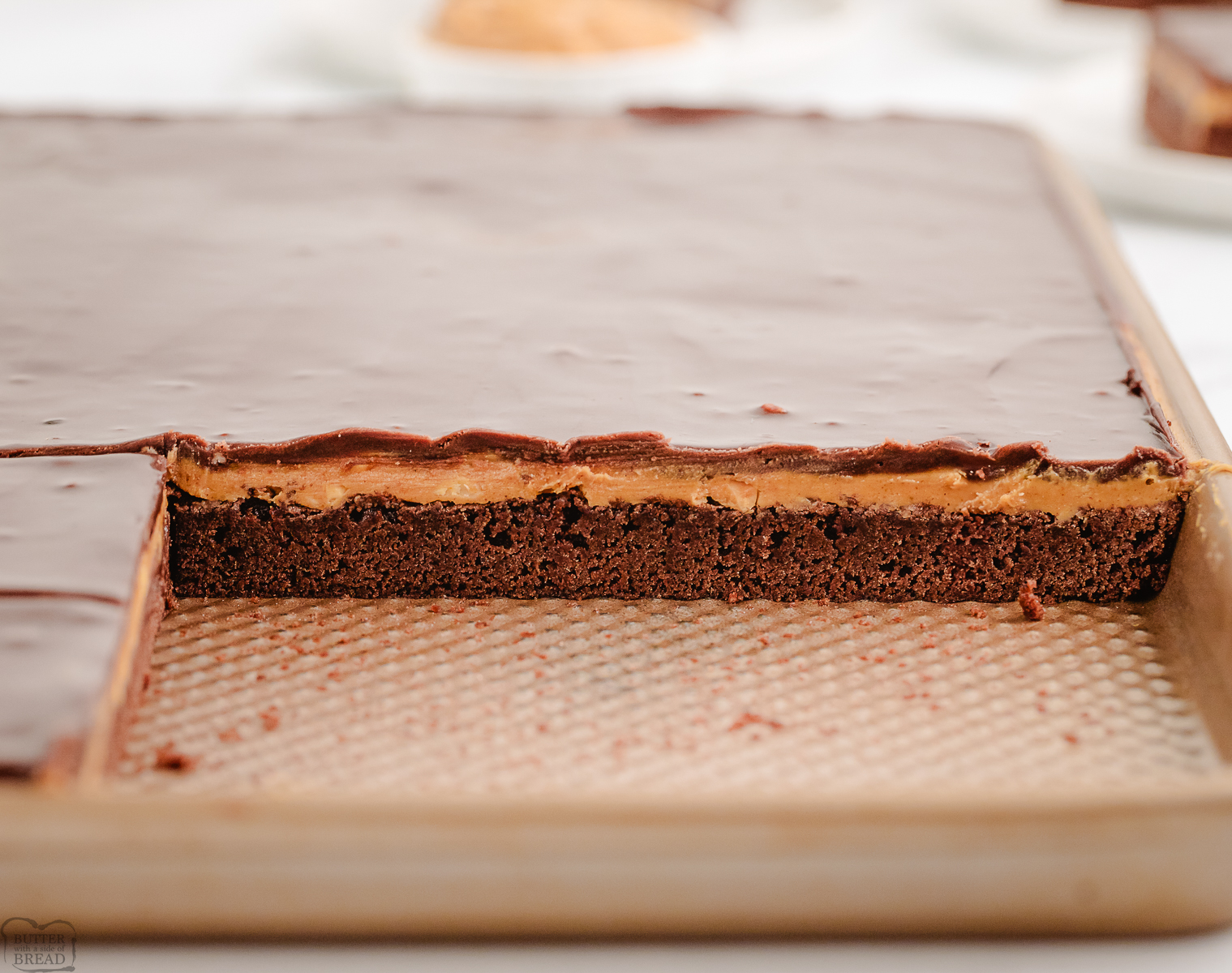 pan of chocolate peanut butter brownies