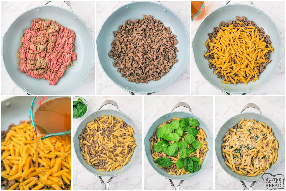 Step by step instructions on how to make Ground Turkey Pasta Skillet recipe.