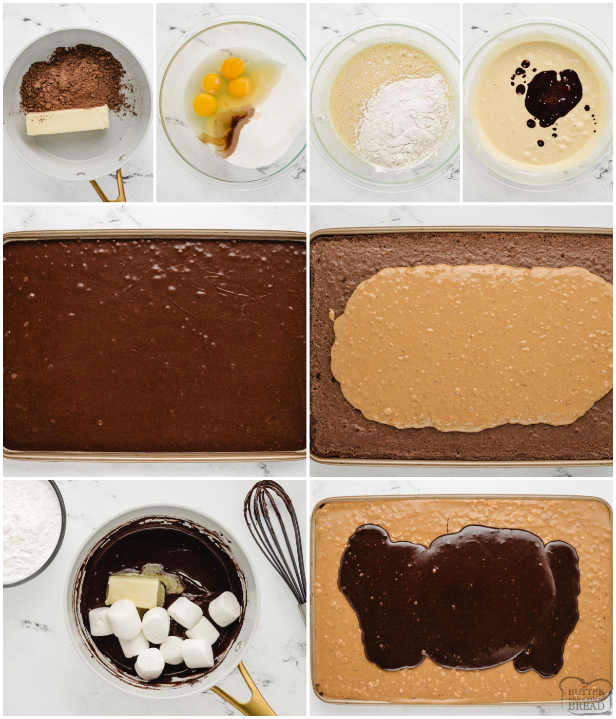 how to make a sheet tray of chocolate peanut butter brownies