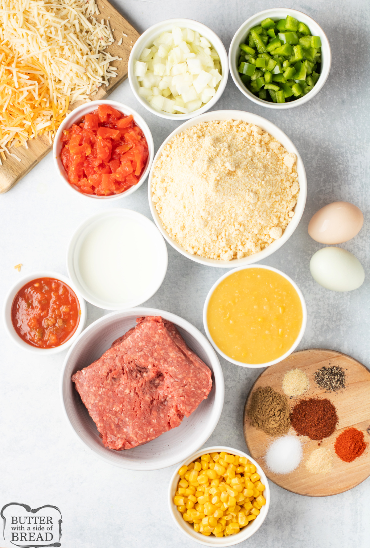 Ingredients in Mexican Cornbread Casserole.