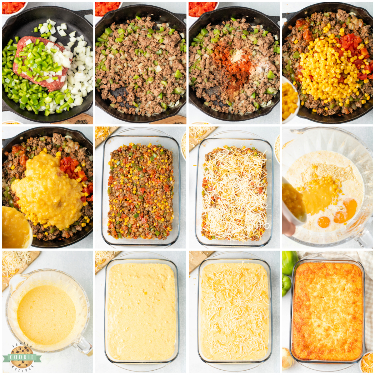 Step by step instructions on how to make Mexican Cornbread Casserole.