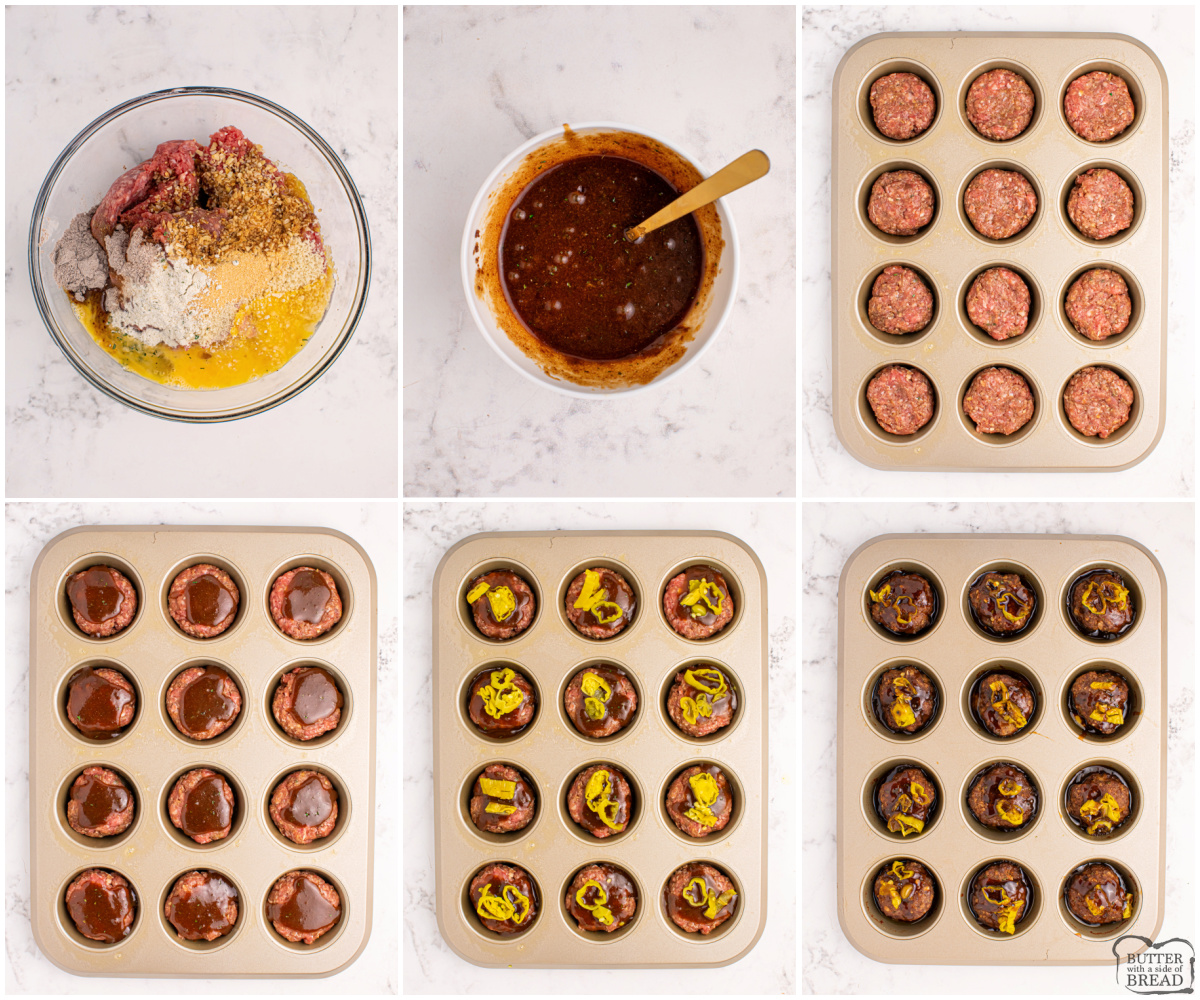 Step by step instructions on how to make Mississippi Meatloaf Muffins.